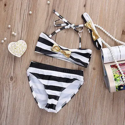 3PCS Baby Girls Striped Bow Bikini Sets Swimwear Swimsuit Swimming Bathing Suits Beachwear | Спорт и развлечения