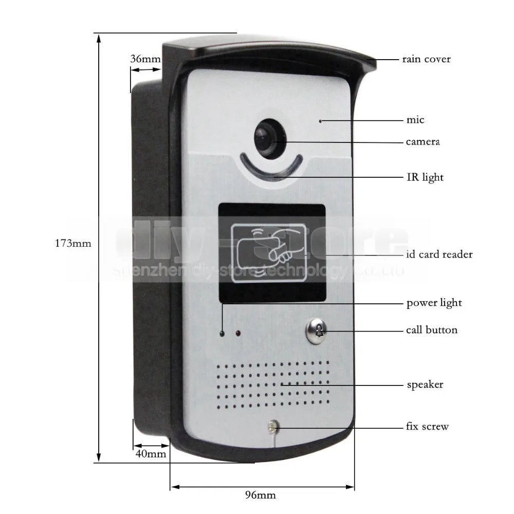 DIYSECUR Wired Video Door Phone Video Intercom System RFID Keyfobs Vandal Proof 7 inch Monitor 1V4