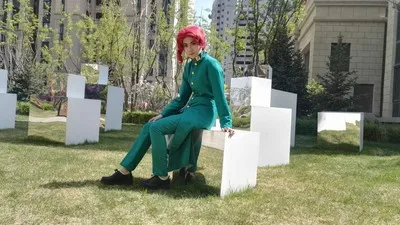 

Unisex Cosplay Costume Coat JoJo's Bizarre Adventure Noriaki Kakyoin Outfit Suit Coat Pants Cosplay Costume Custom Made Any Size