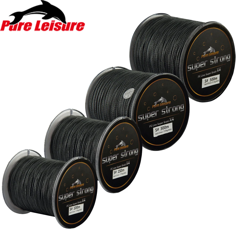 PureLeisure 4 нити 100 м 150 300 500 PE черная плетеная леска морская соленая вода карп