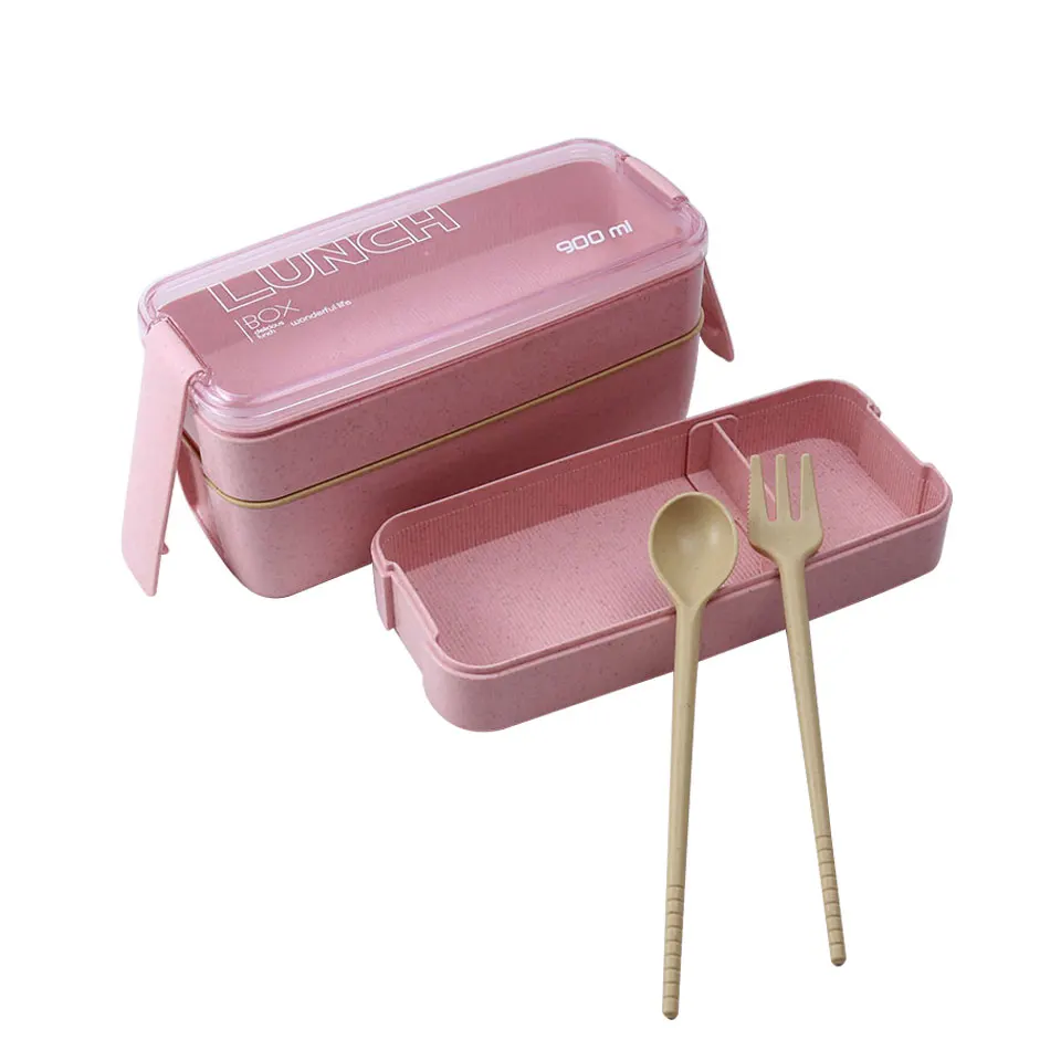 900 мл 3 слоя Bento Box экологически чистый Ланч-бокс пищевой контейнер из пшеничной