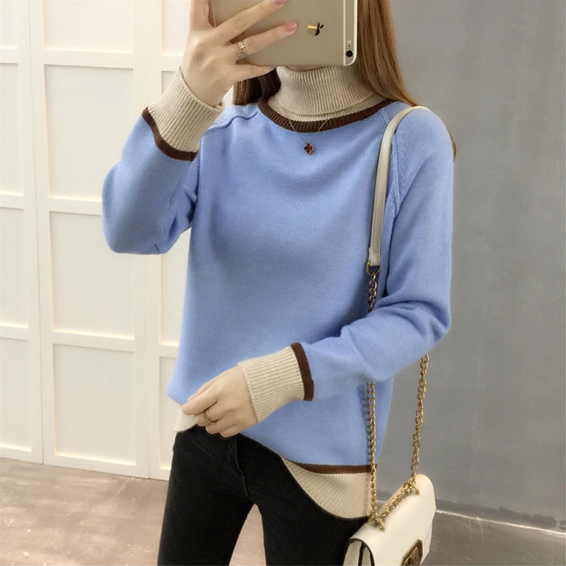 Winter Women Knitted Turtleneck Sweater 2018 New Colorblock Elastic Loose Wild Ladies Sweaters Warm Pullover Tricot Jumper ZY528 | Женская