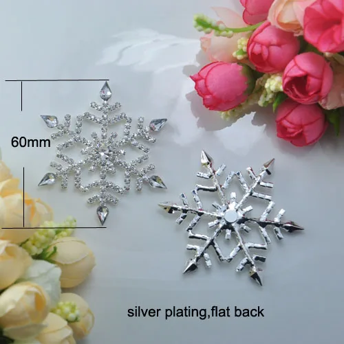 

(S0459)10pcs/lot, 60mm rhinestone embellishment,flat back,snowflake shape,silver plating