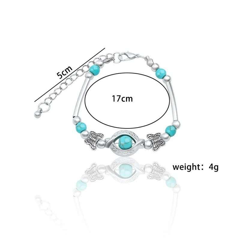 

2019 Bohemia Butterfly Blue Stone Round Bead Bracelet Boho Vintage Ethnic Bangles For Women Gifts Beach Jewelry Dropshipping