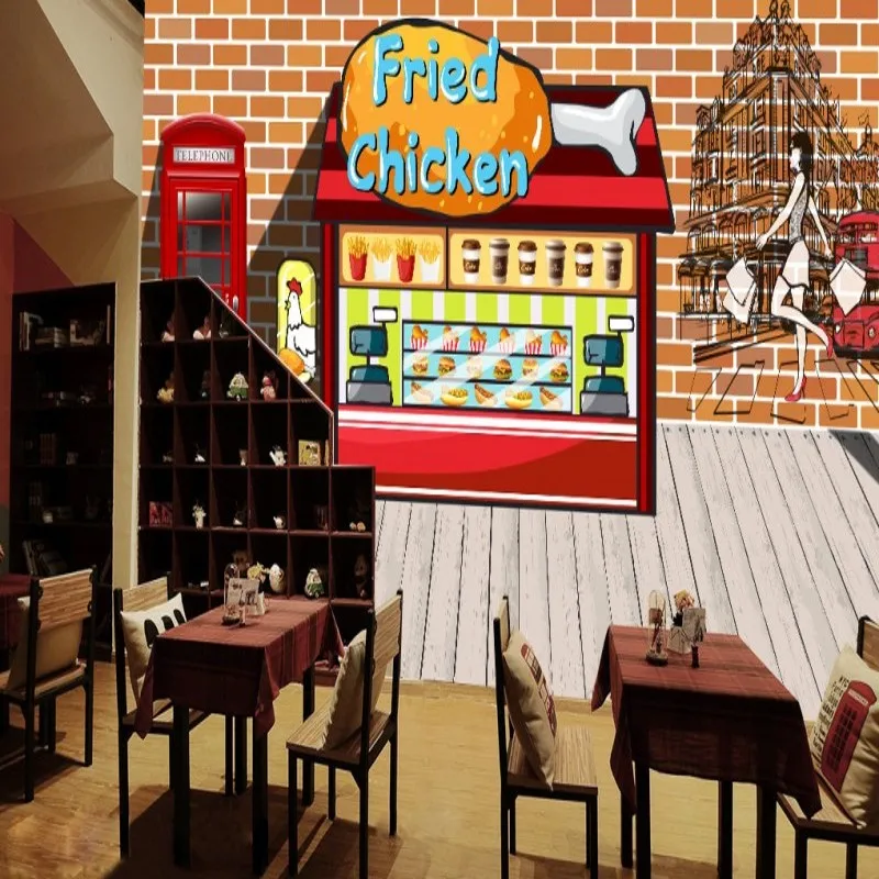 Пользовательские 3d обои модные ручная роспись жареная курица бургер Фастфуд