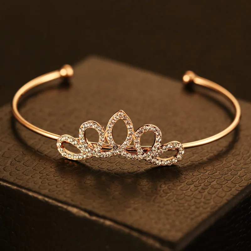 

2017 High Quality Fashion Jewelry Princess Crown Full CZ Bracelet Luxurious Sweet Nice Rose Gold Open Mouth Bracelet For Women