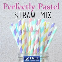 250pcs mixed 5 designs perfectly pastel paper straws mint light blue baby pink light yellow lilac striped drinking straws