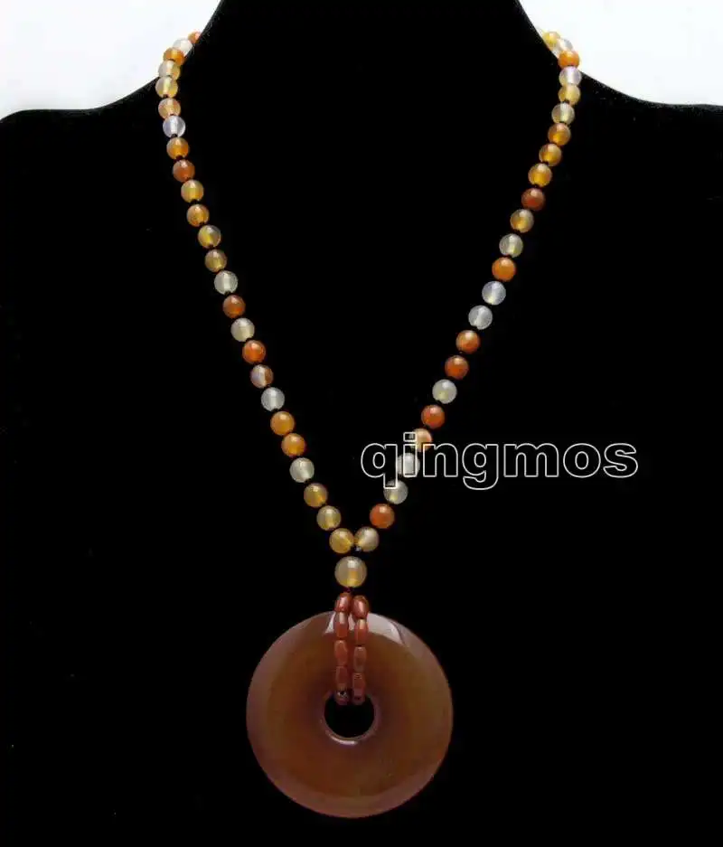 6mm Orange Round stone and 45mm Red stripe pendant 20&quot necklace-nec5968 Wholesale/retail Free shipping |