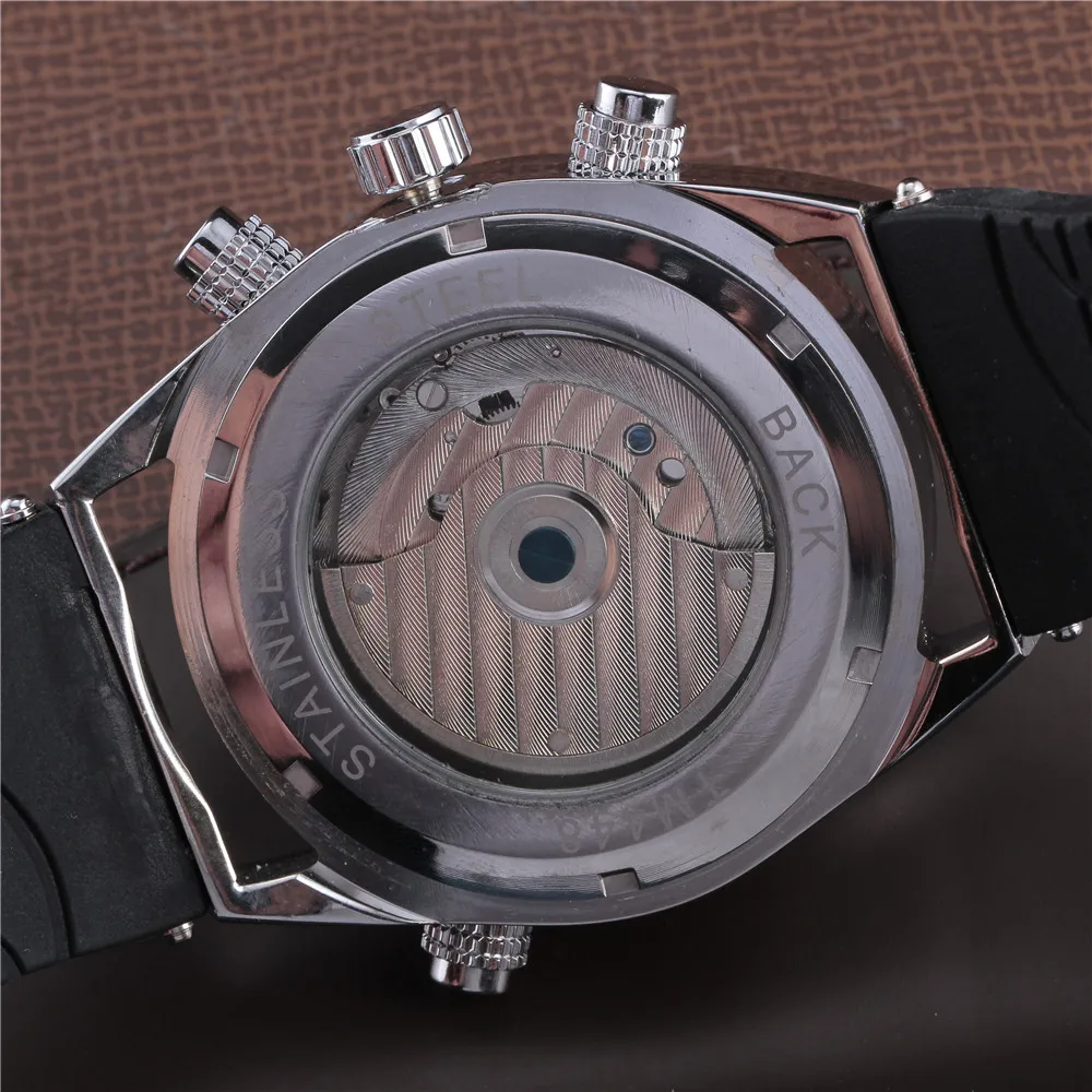 Автоматические механические часы JARAGAR Tourbillon мужские с резиновым календарем