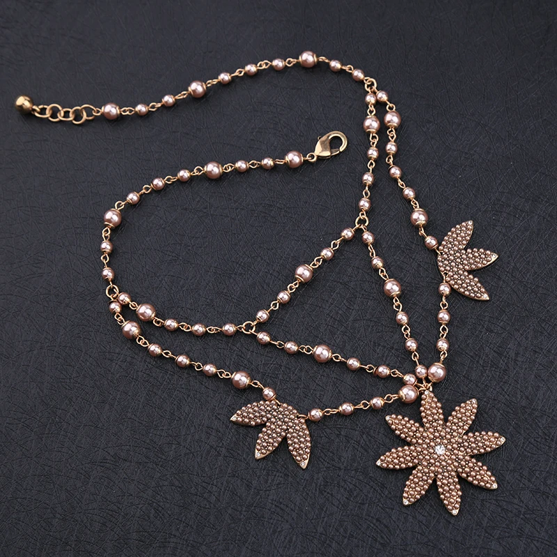 2017 многослойное ожерелье KPOP имитация цепочка с жемчужными бусинами цветы Макси