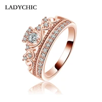ladychic princess queen crown rings cubic zirconia fashion rose gold color jewelry for women female shiny crystal ring lr1024