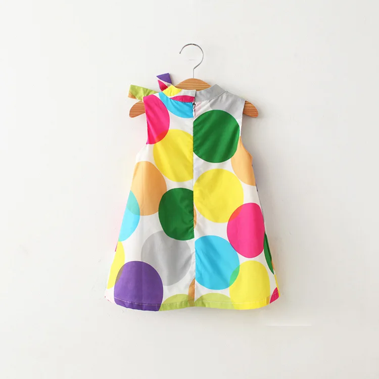 [Bosudhsou] 007# Sunshine New Summer Hot Sale Girls Dresses Sleeveless Colorful Polka Dot Printed Bowknot Leisure Dress | Детская одежда