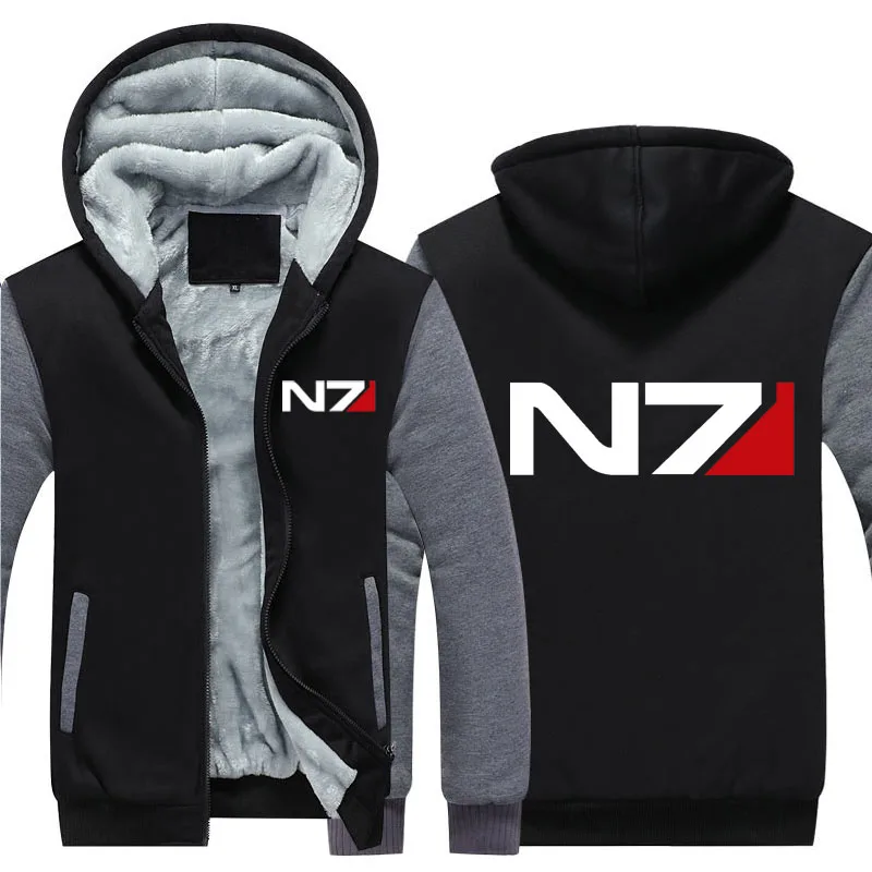 Мужская куртка на молнии Mass Effect N7, утолщенная толстовка с капюшоном, пальто, повседневные толстовки, Мужская модная уличная толстовка с капюшоном
