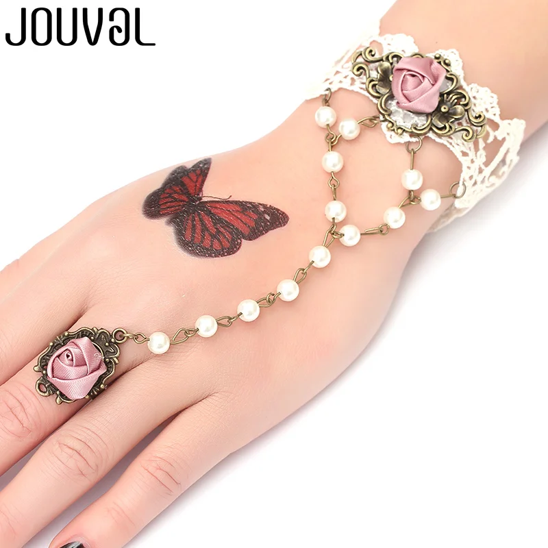 Готический браслет JOUVAL Черная кружевная цепочка на палец жгут женский