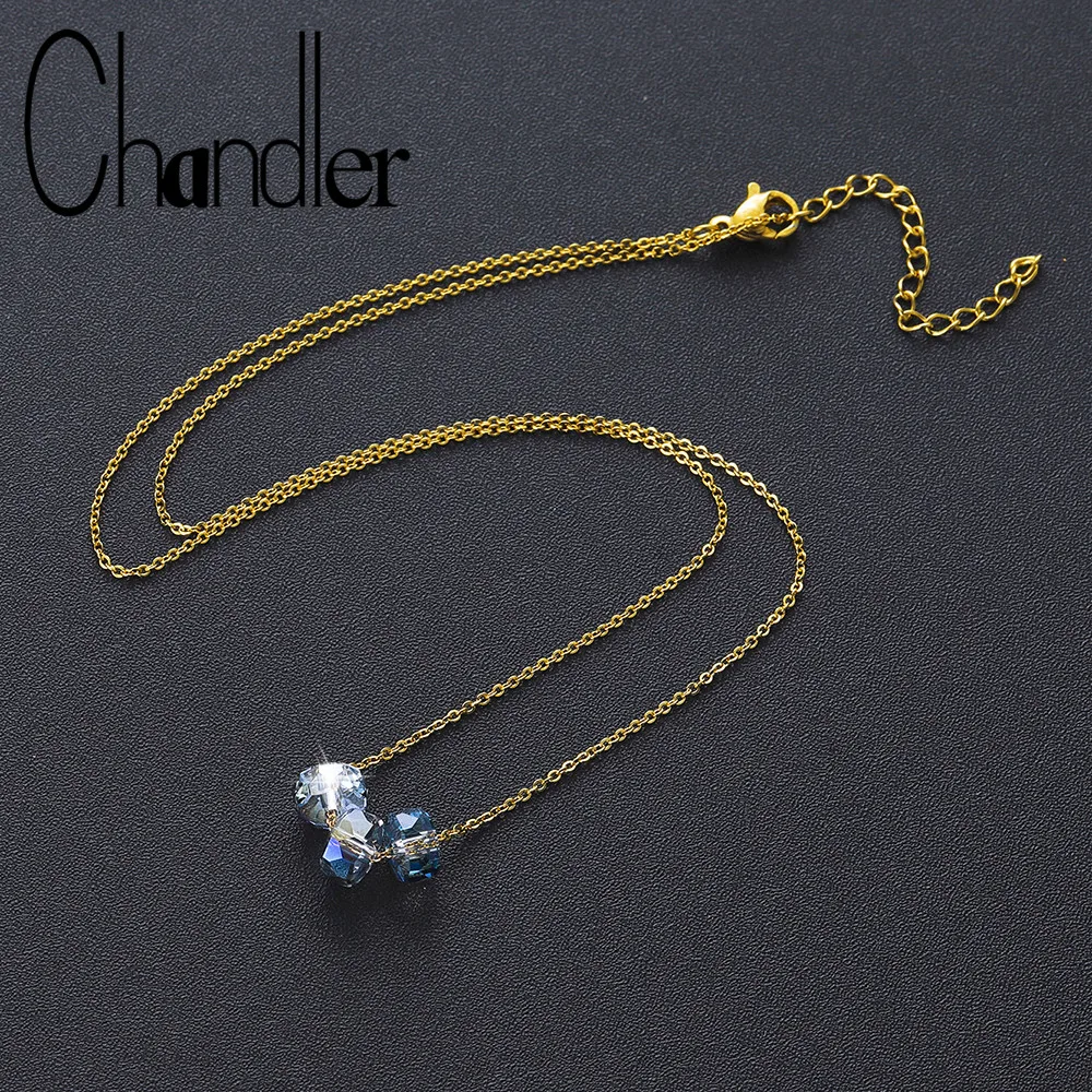 Чандлер граненый стеклянный бисер ожерелье хрустальный камень со стальной