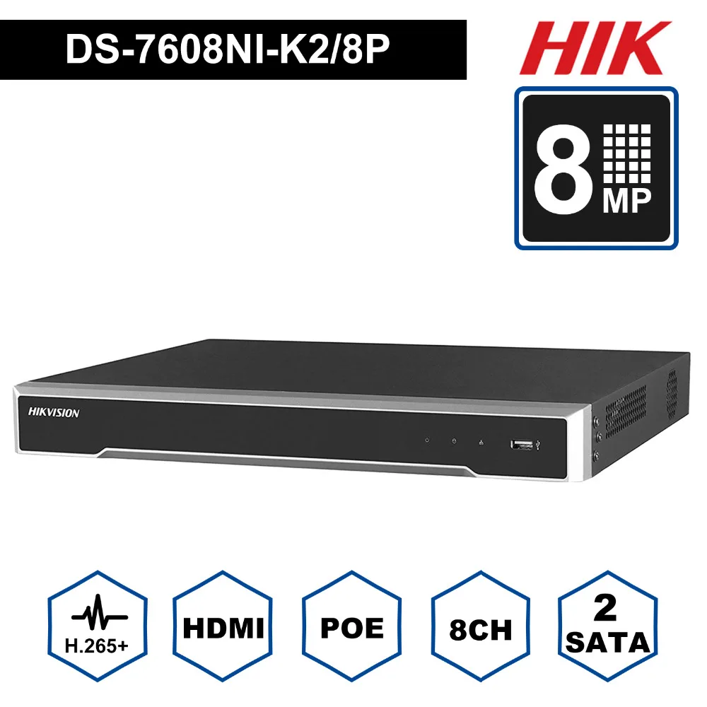 Hik оригинальная CH CCTV система DS 7608NI K2/8 P & 7616NI K2/16 Встроенный Plug Play 4K NVR с 8/16 2 SATA