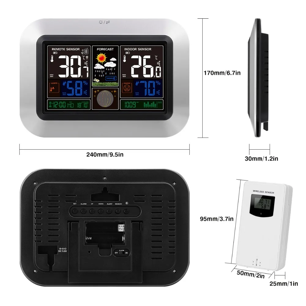 US Plug 2 Outdoor Sensor Wireless Weather Station Digital Thermometer Hygrometer Alarm Clock WWVB RCC Large Size LCD Display | Инструменты