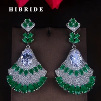 hibride luxury green water drop cubic zirocnia pendientes earrings for women brincos fashion earring boucle doreille e 715
