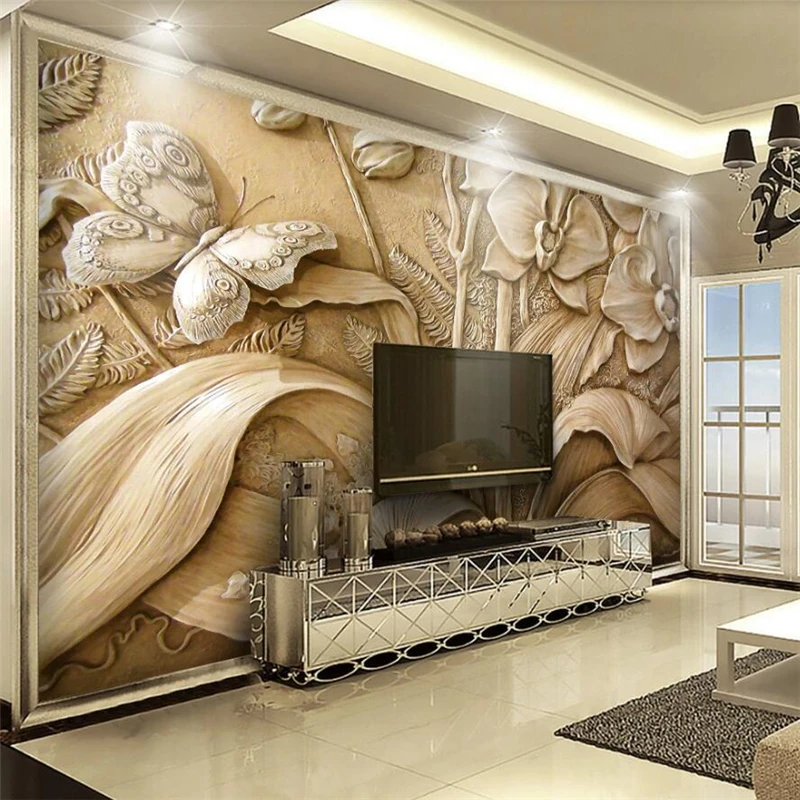 Пользовательские обои 3D тисненые behang орхидея бабочка фон настенная живопись