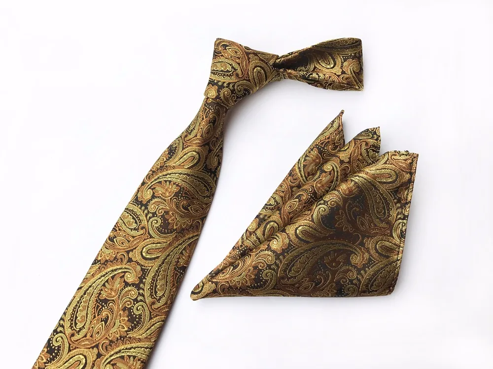Роскошный мужской галстук 8 см золотые галстуки с пейсли-платком | Аксессуары для