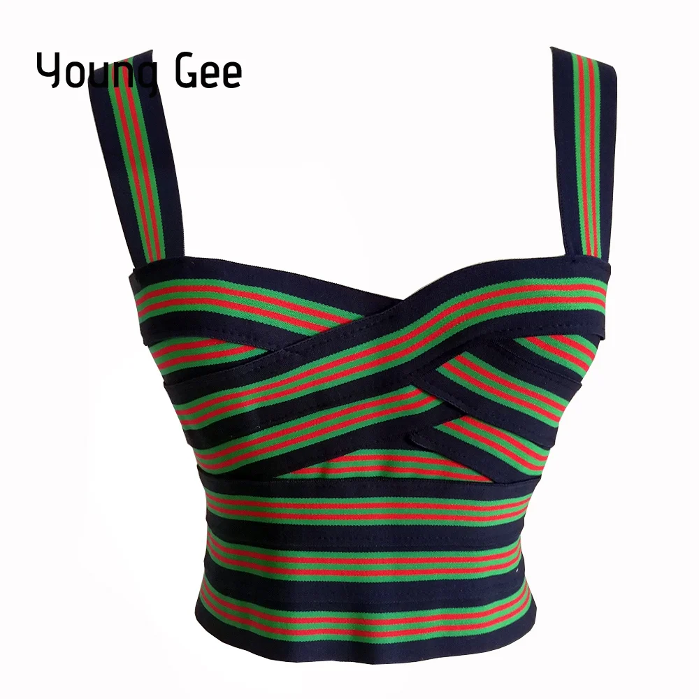 Женский укороченный топ Young Gee летний эластичный Топ в полоску облегающий на