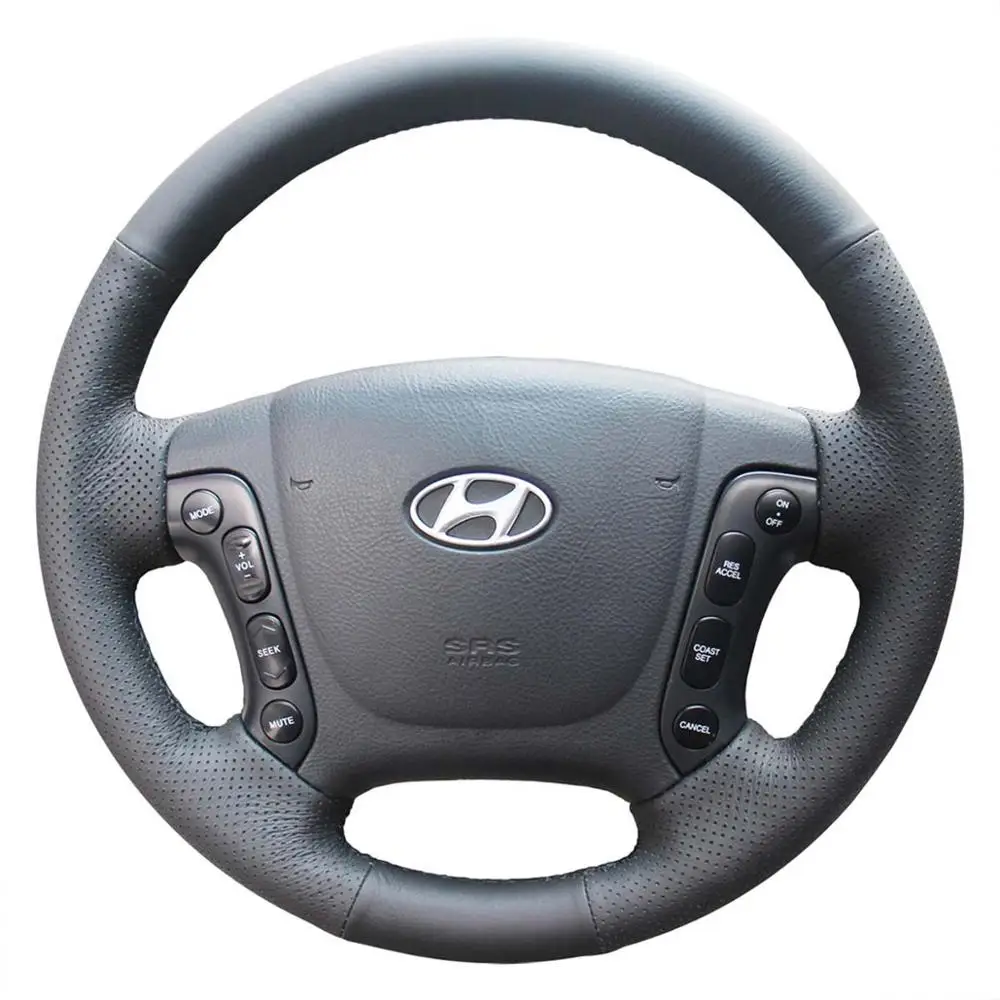 PONSNY Шестерни/рулевое колесо из натуральной кожи cvoers чехол для Новая Hyundai Santafe 2006-2012 Авто ручной работы крышка - Название цвета: Wheel Cover Black