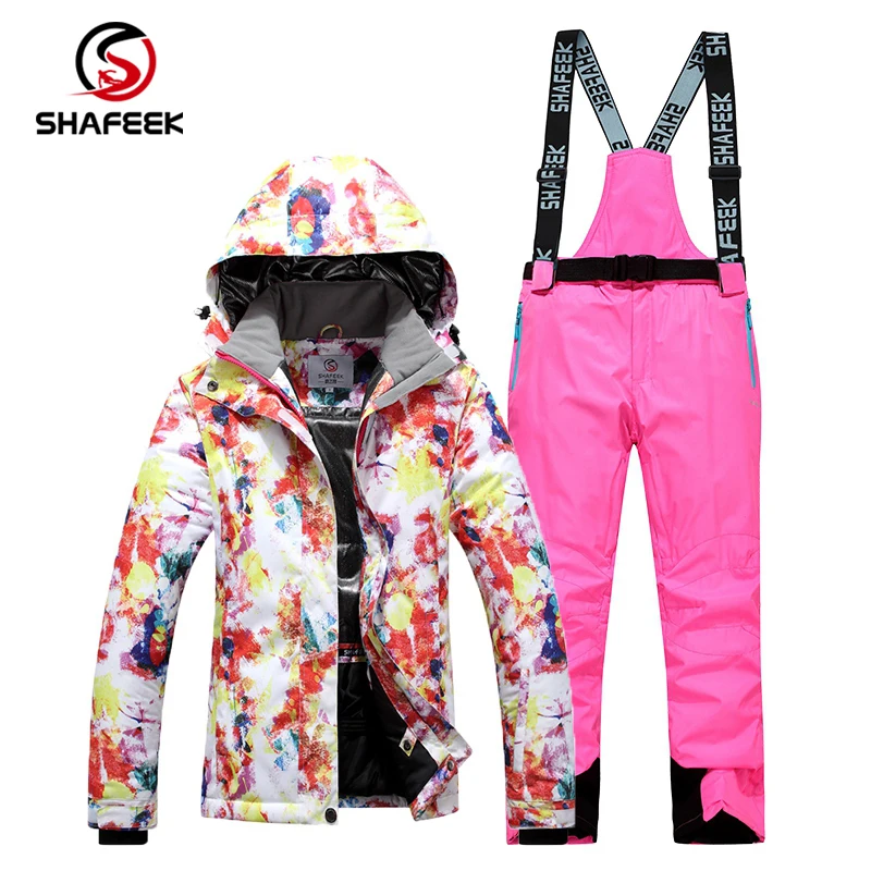 SHAFEEK -30 Degrees Women Skiing Jackets and Pants Suit Warm Women's Snow Snowboard Clothes Winter Dress Ski Suits Set Female | Спорт и