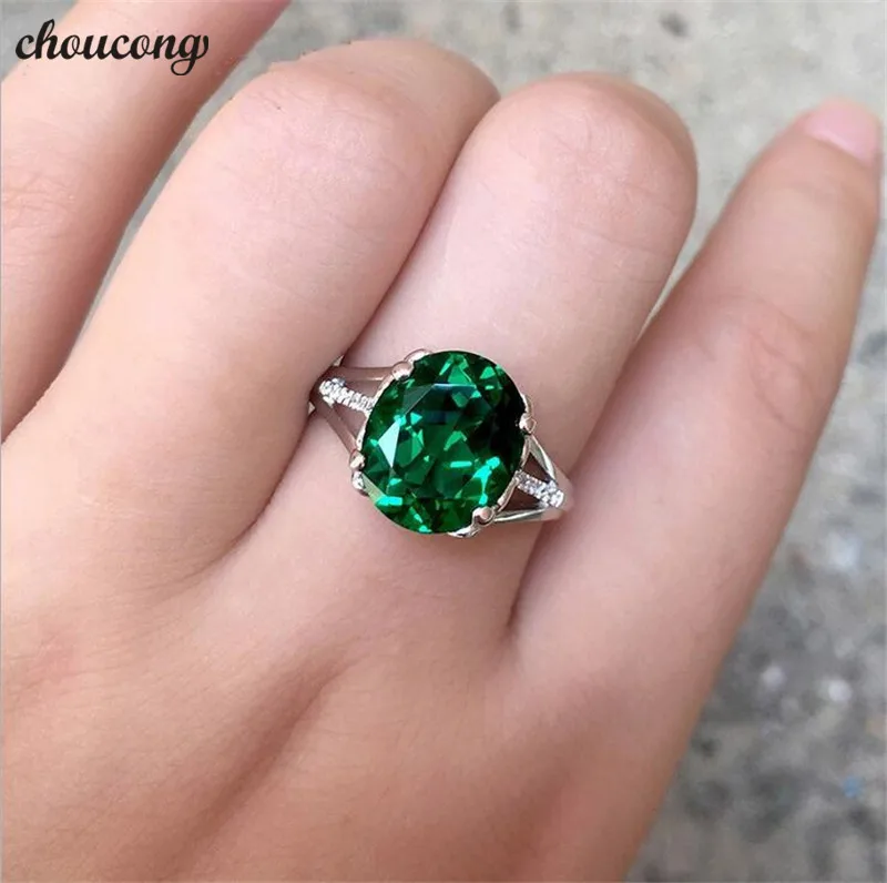 Choucong изящное кольцо зеленый кубический цирконий 925 пробы серебро вечерние
