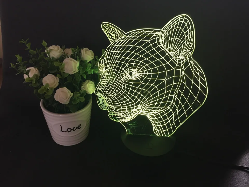 Крутая леопардовая 3D USB Светодиодная Ночная лампа с животными настольная 7 цветов
