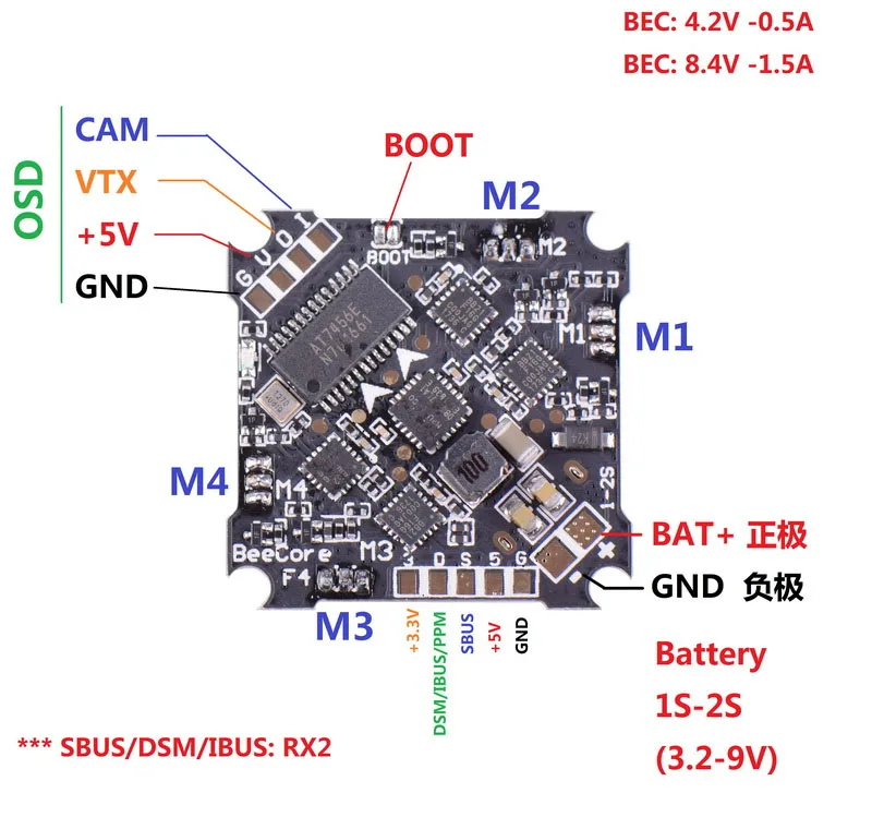 BeeCore F4 управление полетом Встроенный OSD интегрированный 1 2S 10A бесщеточный ESC
