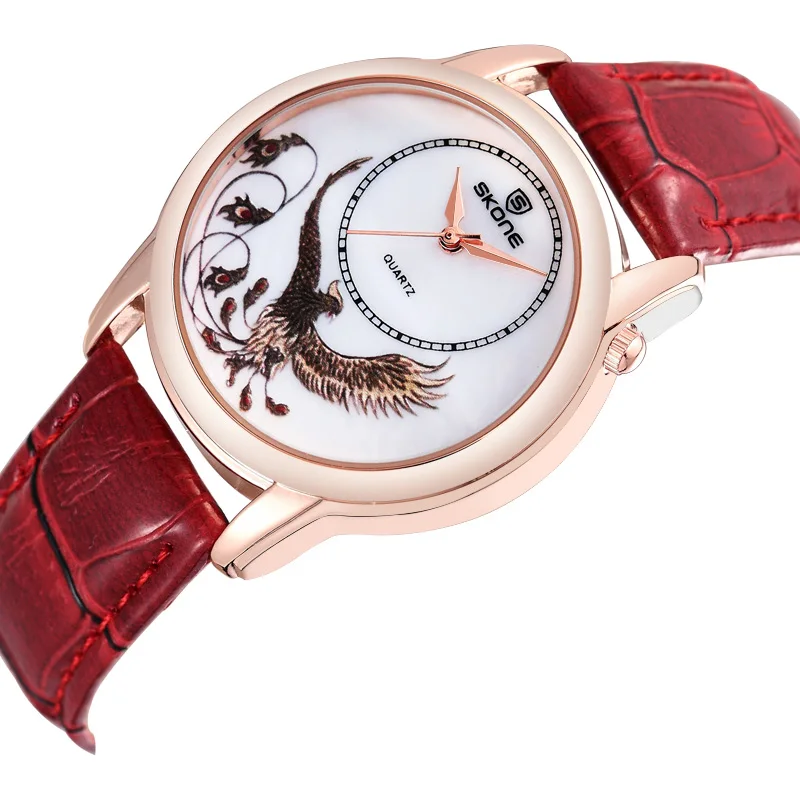 SKONE Для женщин Пояса из натуральной кожи ремешок часы Дамы корпус розового золота