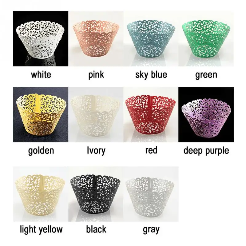 Винтажные Цветочные выдолбленные бумажные обертки для кексов обертывания Чехлы