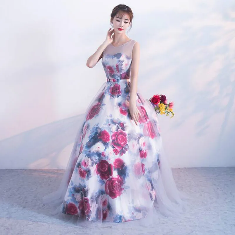 

U-SWEAR 2020 New Arrival Summer Women Wedding Party Dress O-Neck Sleeveless Floral Print A-Line Sweet Dress Elegant Vestidos