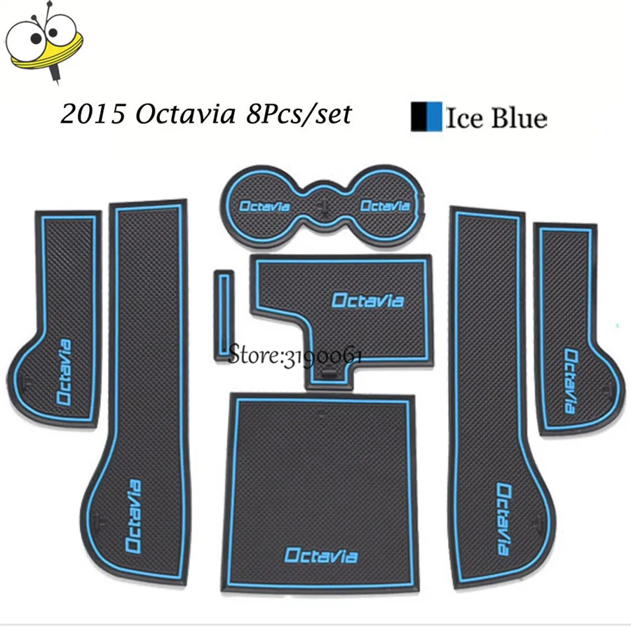 

Left Drive Accessories Rubber Auto Luminous Gate Door Pad Anti-Slip Cup Holder Mat Cushion For 2015 Skoda Octavia