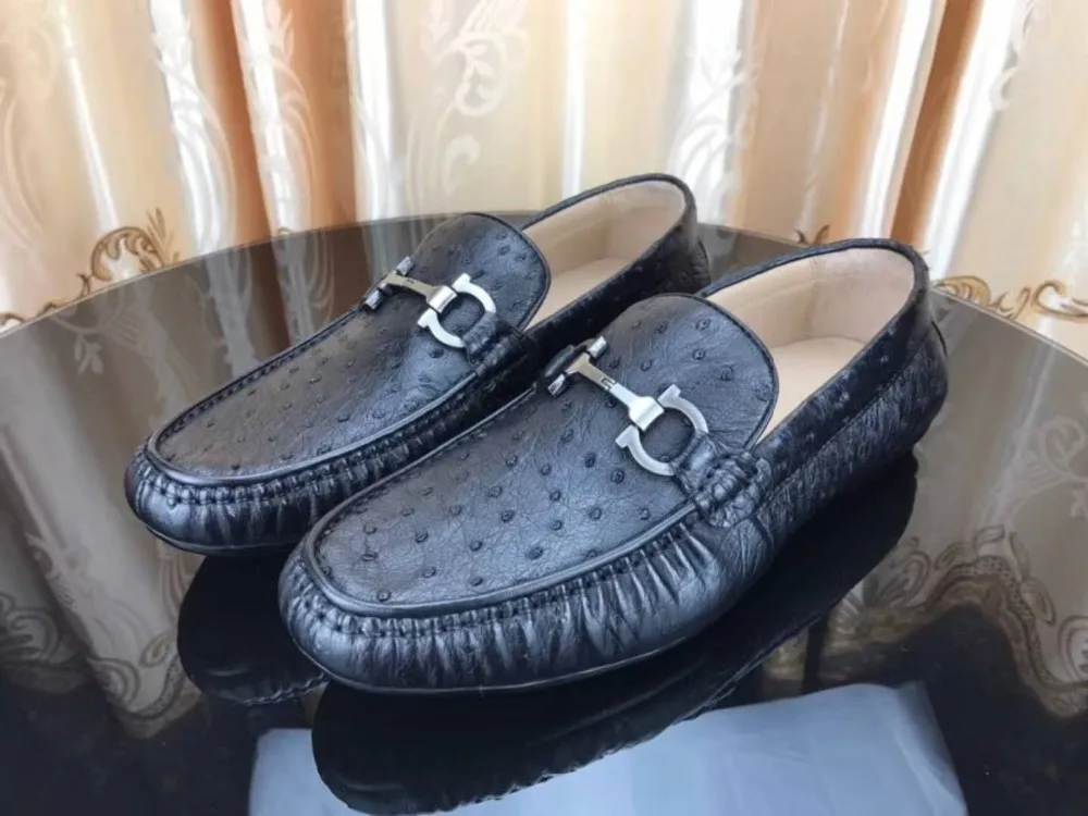 

Мужские туфли из 100% натуральной страусиной кожи, мягкие прочные кожаные мужские деловые туфли, модные прогулочные туфли для вождения с подк...