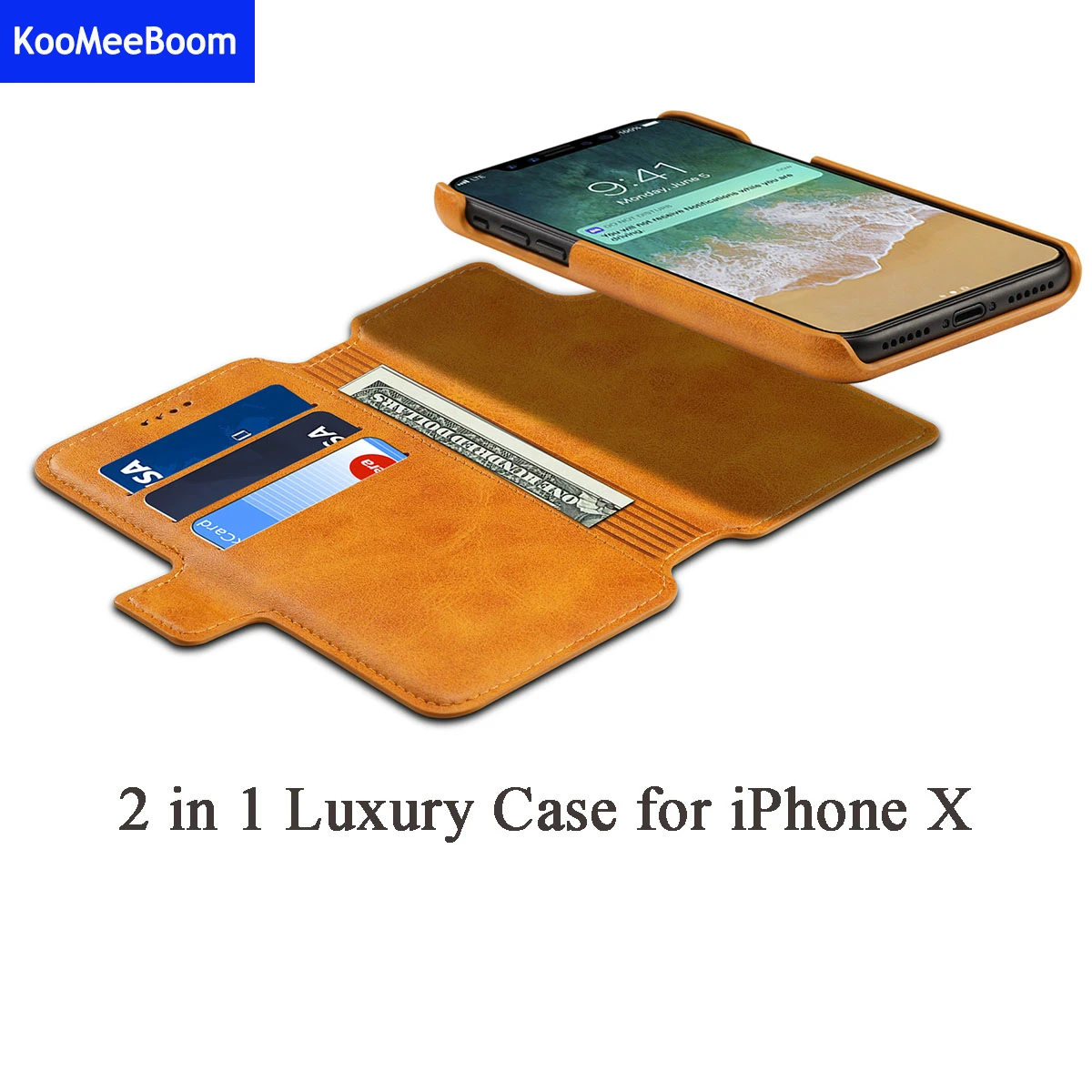 2 в 1 съемная Роскошный кожаный бумажник чехол для iPhone X откидная крышка слот карт