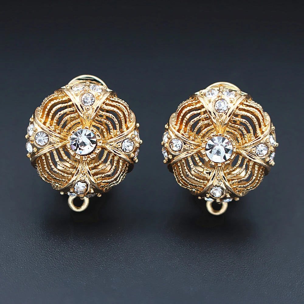 Earrings Post with Loop Hanger Connectors Filigree Round Paved Rhinestone Metal DIY African Women Clip Findings 18mm | Украшения и