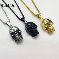 cara new 3 colors gothetic cracked skull necklace plated 316l stainless steel skull pendant necklace jewelry fashion cara0363