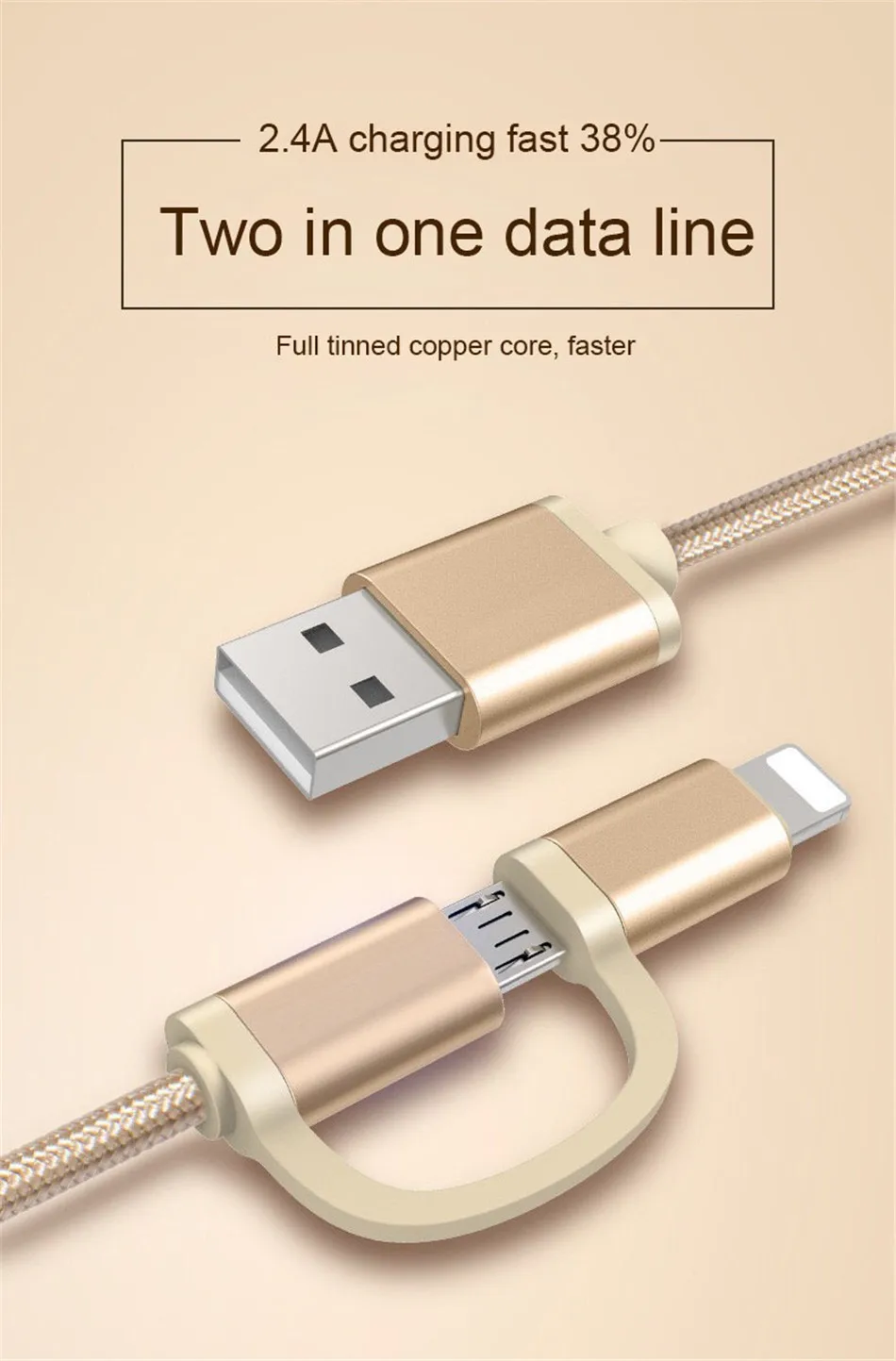 NOHON Micro USB to Lighting 2 in 1 Nylon Charge Cable For iPhone 7 8 Plus X For iPad Mini Fast Charger Cables For Samsung Xiaomi