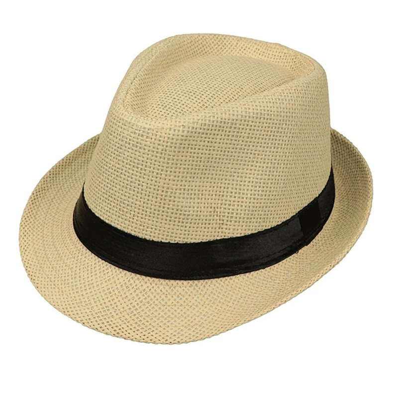 New Children Kids Summer Beach Straw Hat Jazz Panama Gangster Cap Outdoor Breathable Hats Girls Boys Sunhat | Аксессуары для