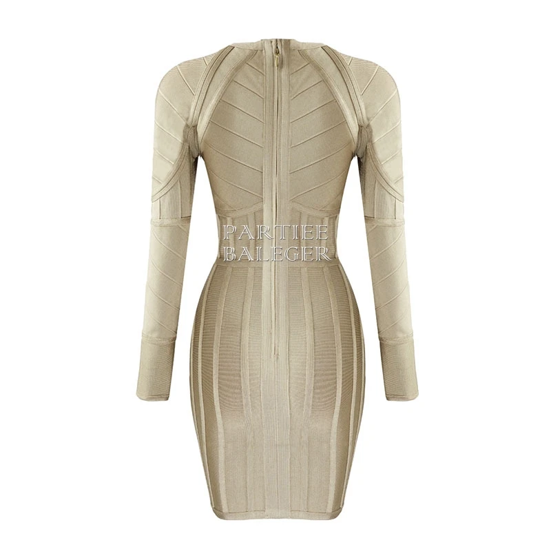 2019 New Arrival Elegant Sexy Fashion Ginger Long Sleeves O Neck Above Knee Back Zipper Celebrity Evening Party Bandage Dress | Женская