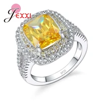 engagement yellow shiny rings for women 925 sterling silver wedding ring cubic zirconia fashion jewelry