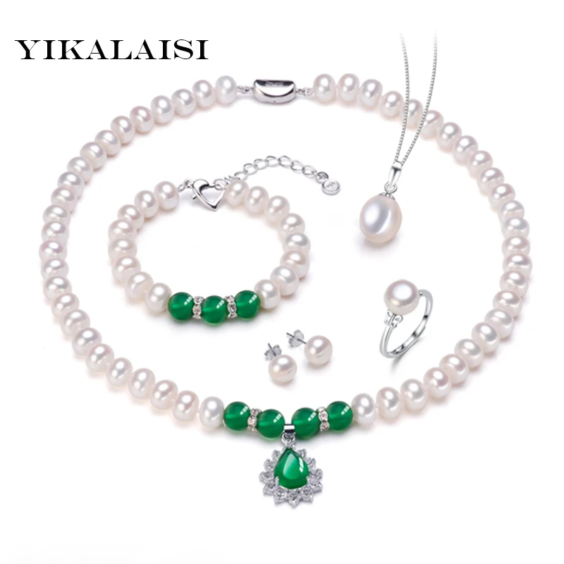 

YIKALAISI 925 sterling Silver jewelry for women Natural Pearl choker Set Necklace/Bracelet/Pendant/Earrings/Ring