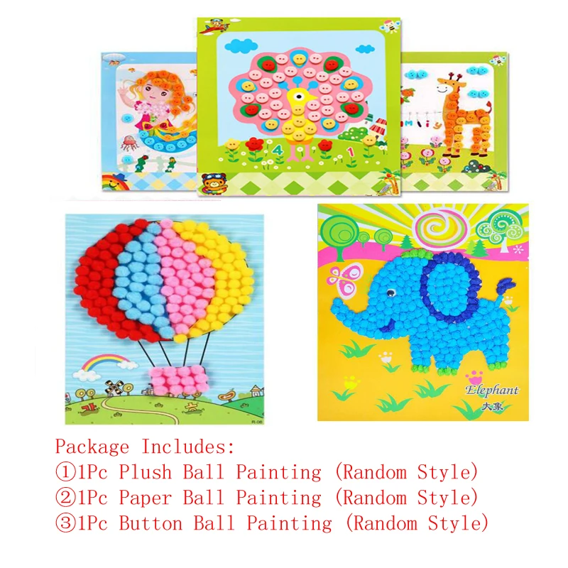 button paper plush DIY красочные картины наклейки игрушки плюшевый шар живопись/Кнопка живопись/бумажный шар живопись обучение Рисование Игрушка детский подарок ZXH - Цвет: button paper plush