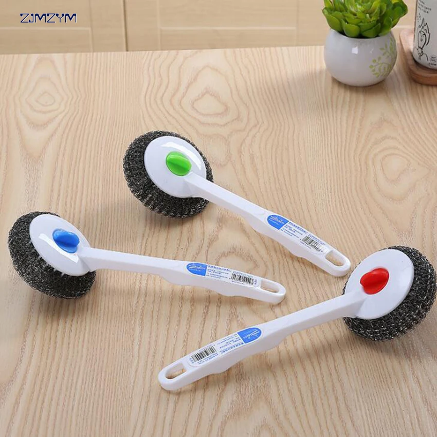Kitchen Washing Pot Pan Cleaner Strainless Steel Brush Scrubber Home Dish Bowl Wash Cleaning long hand wire Tool | Дом и сад
