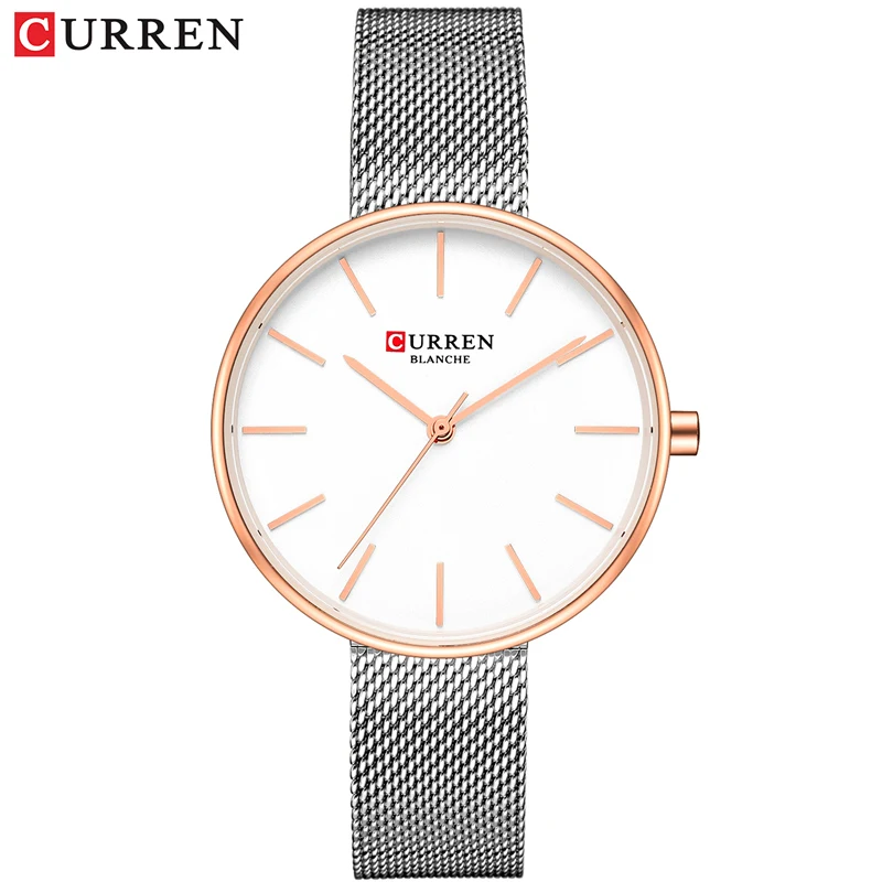 silver Топ CURREN бренд женские часы дизайн Леди Повседневная девушка наручные часы, кварцевые часы модные женские Роскошные платья Подарочный браслет часы - Цвет: silver