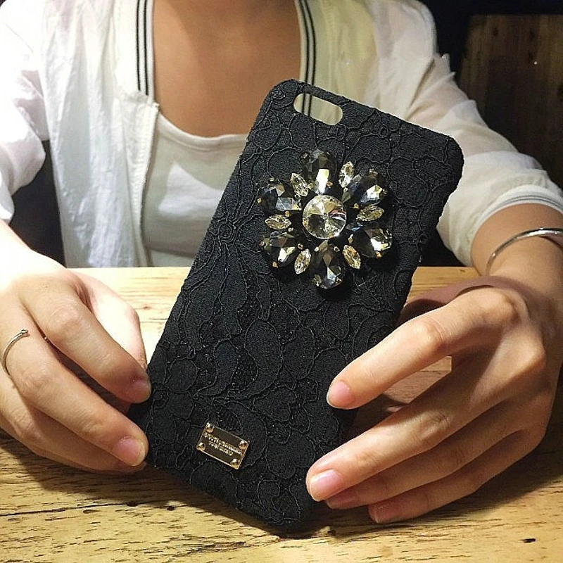 Новый Роскошный DG Шнурка Frabric Кристалл Алмаза Цветы Case Для Apple iPhone 6 Plus s 7 Плюс Bling