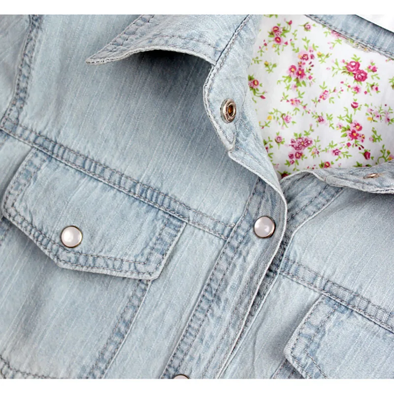 Женская Джинсовая блузка Повседневная Весенняя рубашка с отложным воротником и