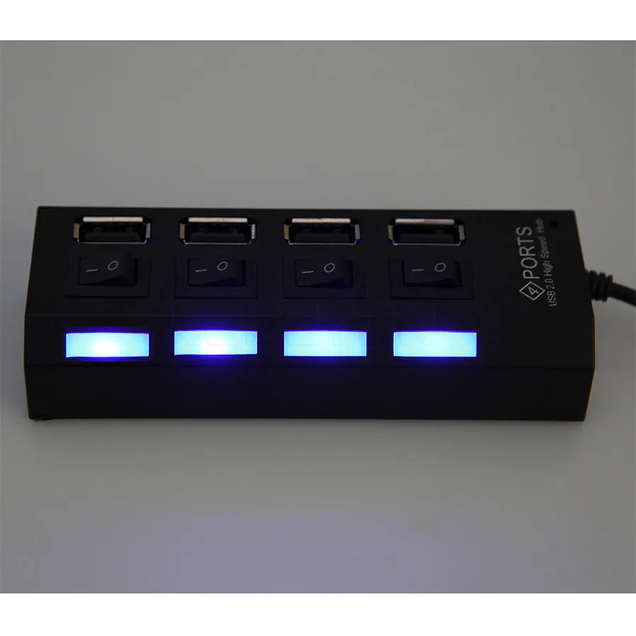 kebidu 4 Ports usb hub LED USB High Speed 480 Mbps Adapter Hub Splitter With Power on off Switch For PC Laptop Computer | Компьютеры и