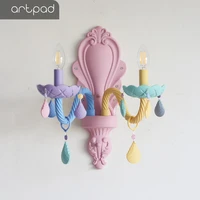 nordic lovely princess decoration children room wall lamp led macarons girl playground colorful e14 sconces with crystal pendant